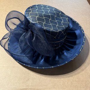 Clara Clara Dark Blue Hat with Gold Accents and Bow